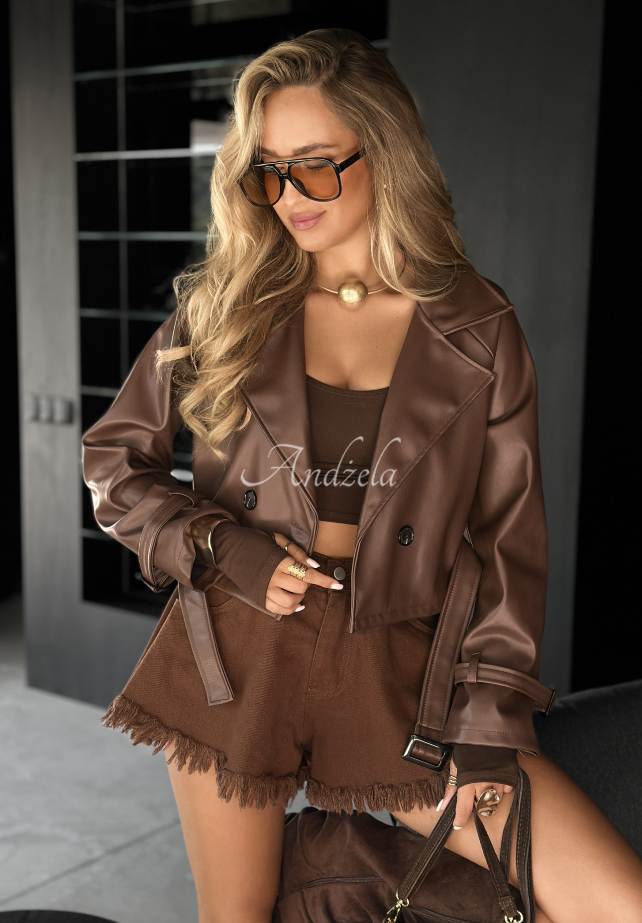 Bikerjacke aus Leder Everglades City Schokoladenbraun