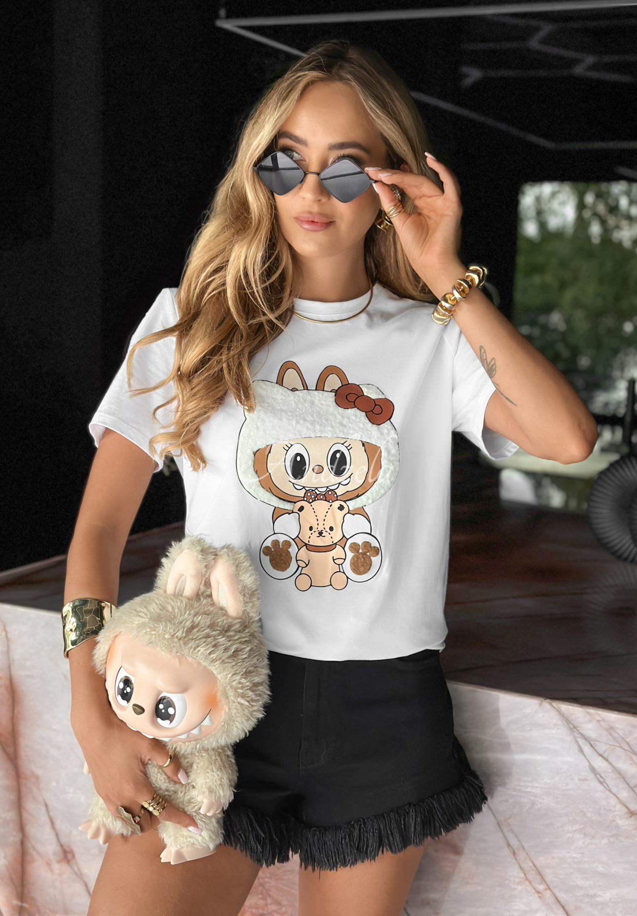 T-Shirt mit Aufdruck Stay Free Weiß