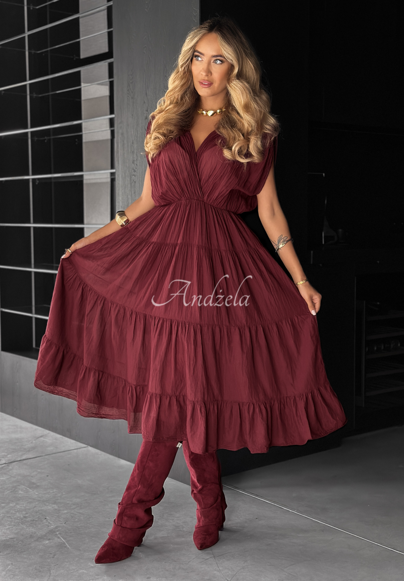 Kleid mit breiten Tägern Feel It Now Burgunderrot