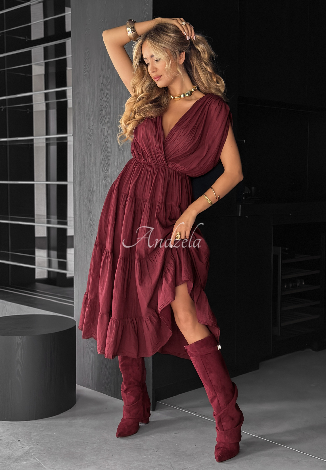 Kleid mit breiten Tägern Feel It Now Burgunderrot