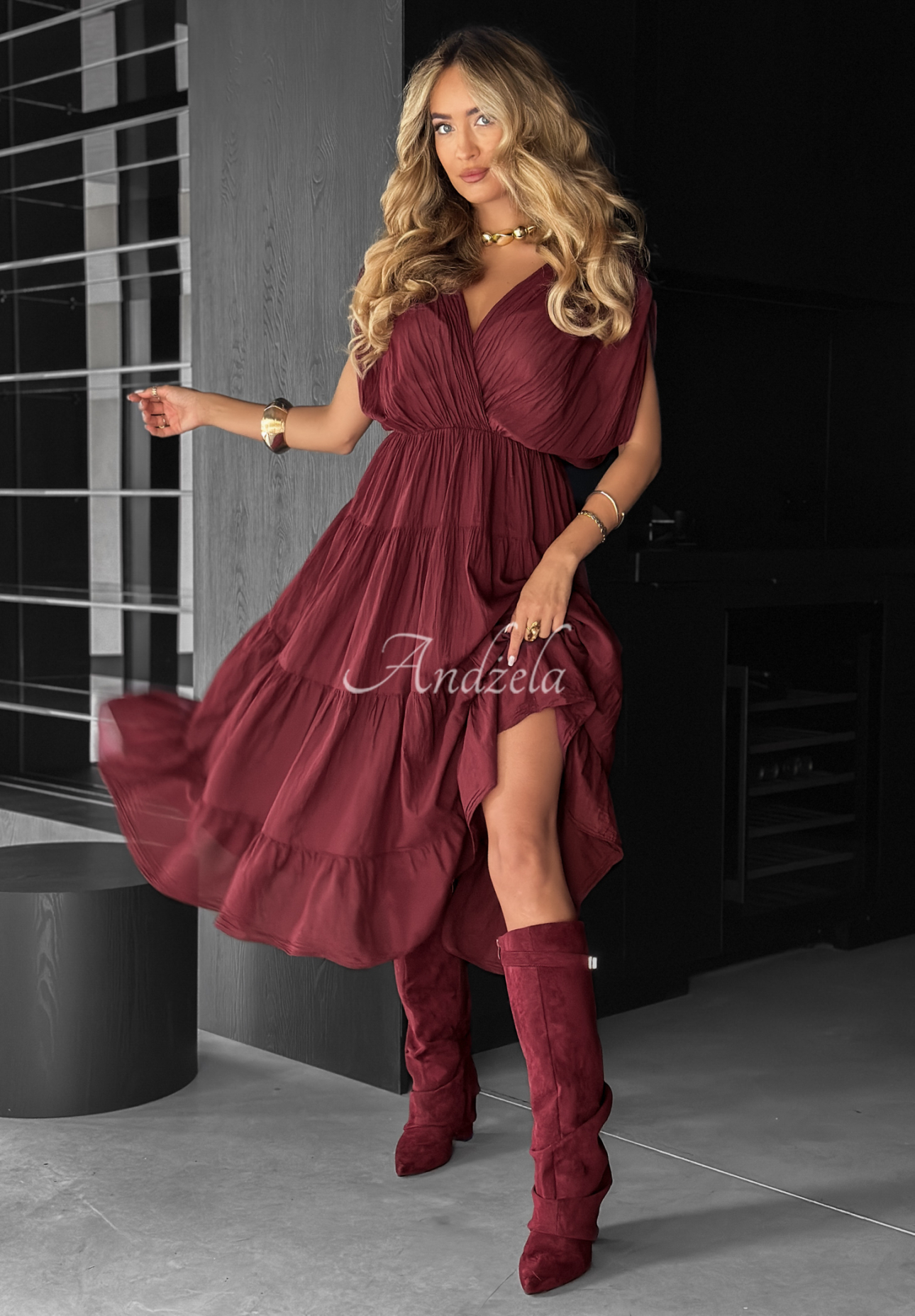 Kleid mit breiten Tägern Feel It Now Burgunderrot