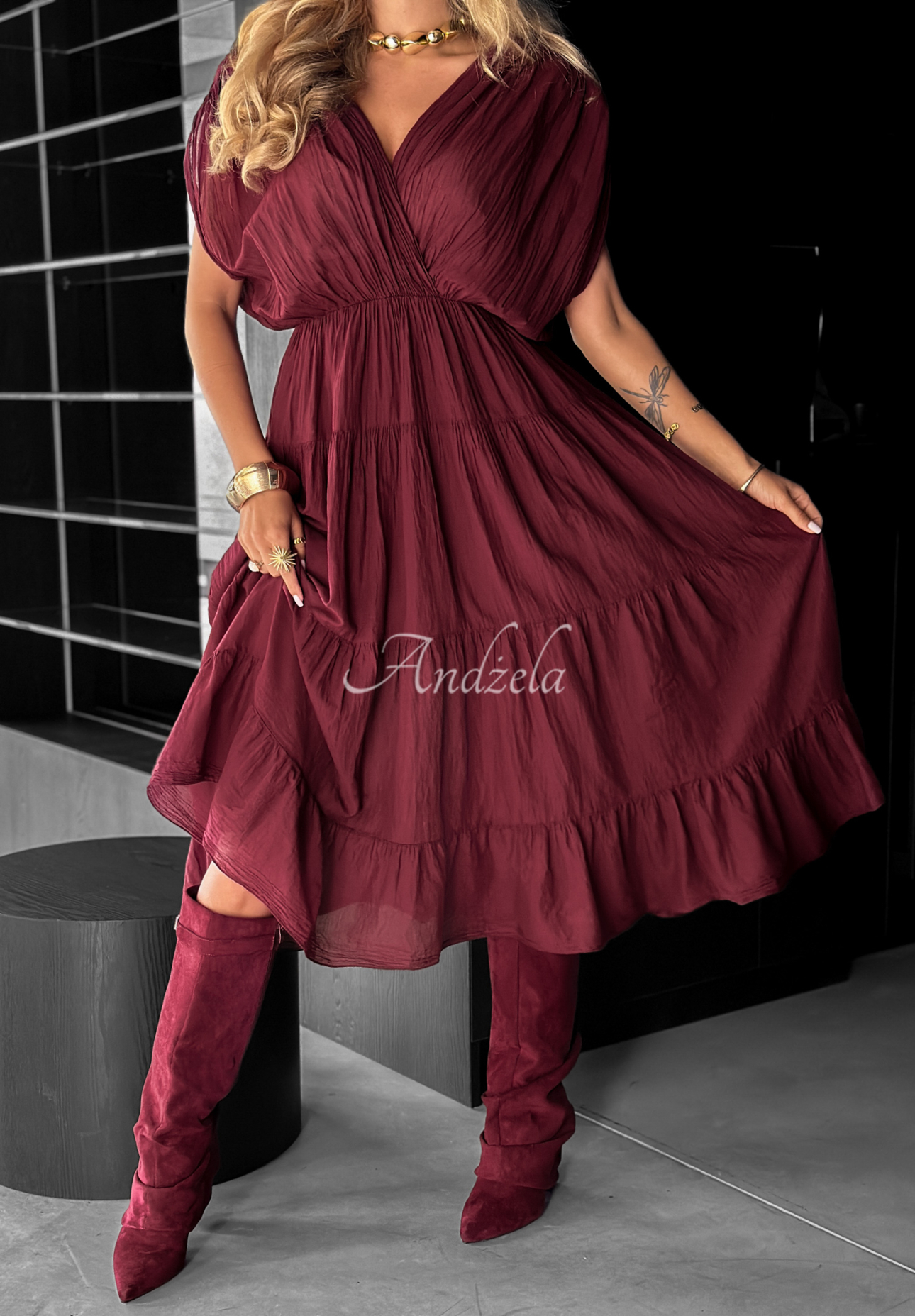 Kleid mit breiten Tägern Feel It Now Burgunderrot