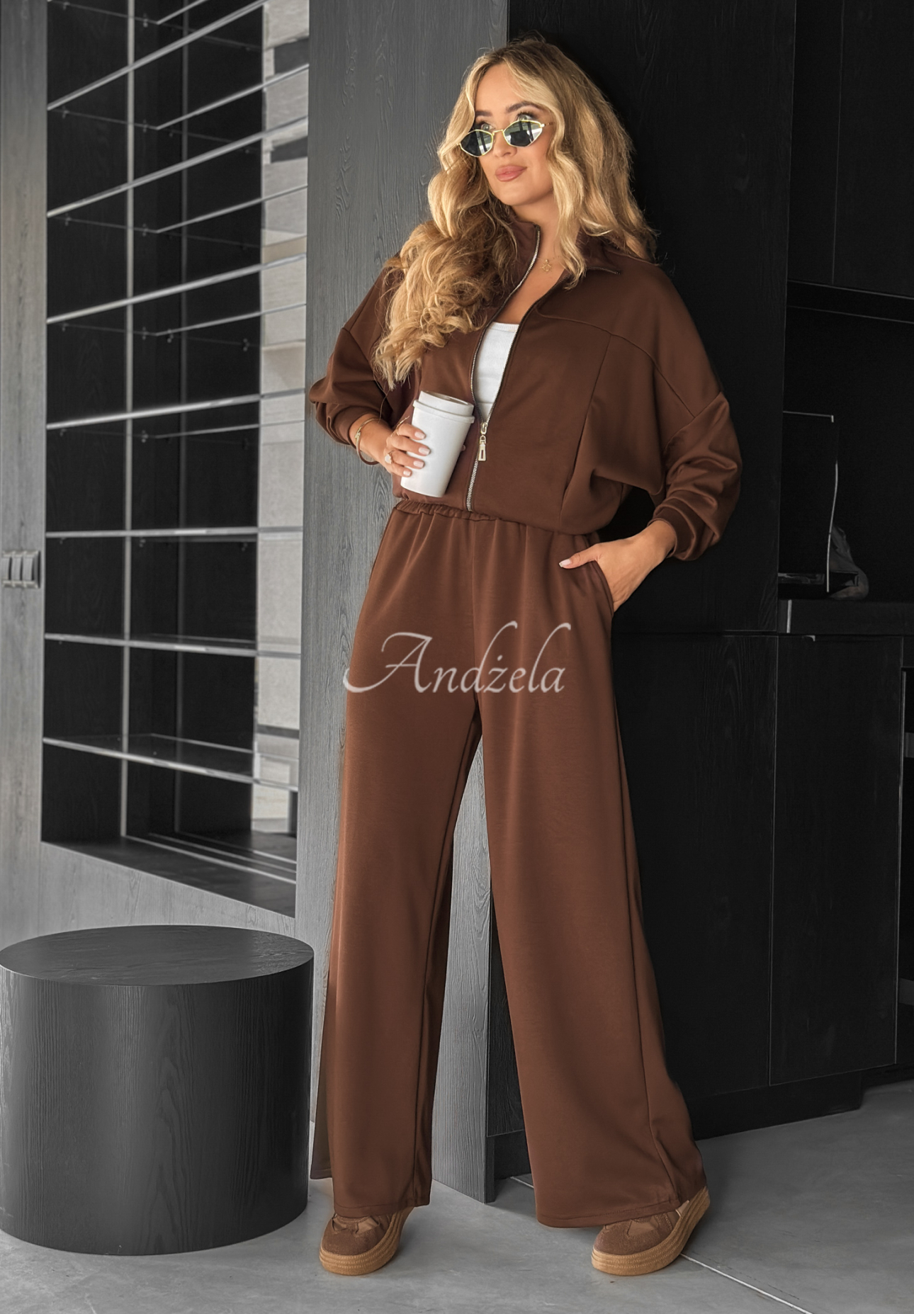 Set aus Sweatshirt und Hose aus Viskose Now You See  Schokoladenbraun