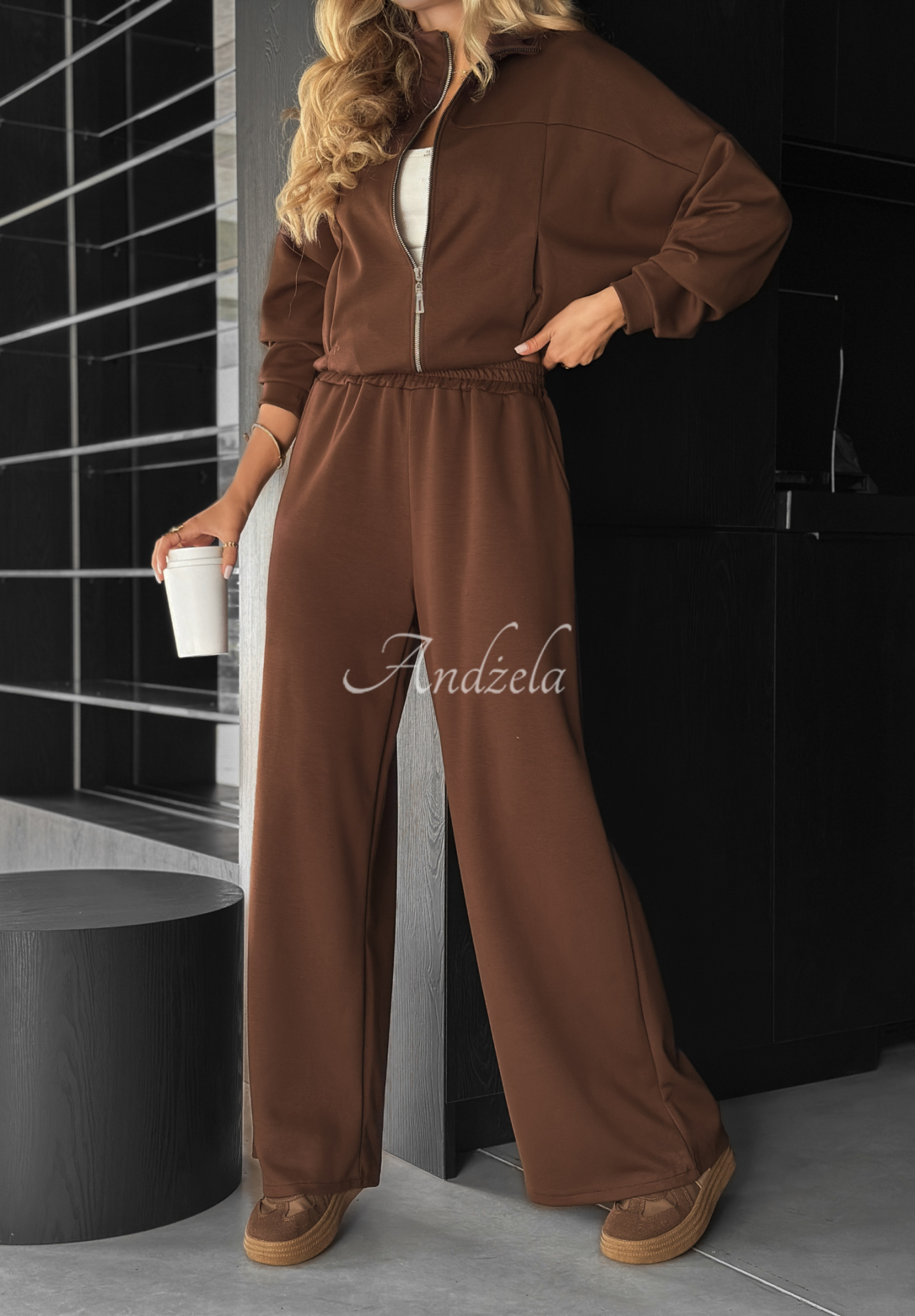 Set aus Sweatshirt und Hose aus Viskose Now You See  Schokoladenbraun