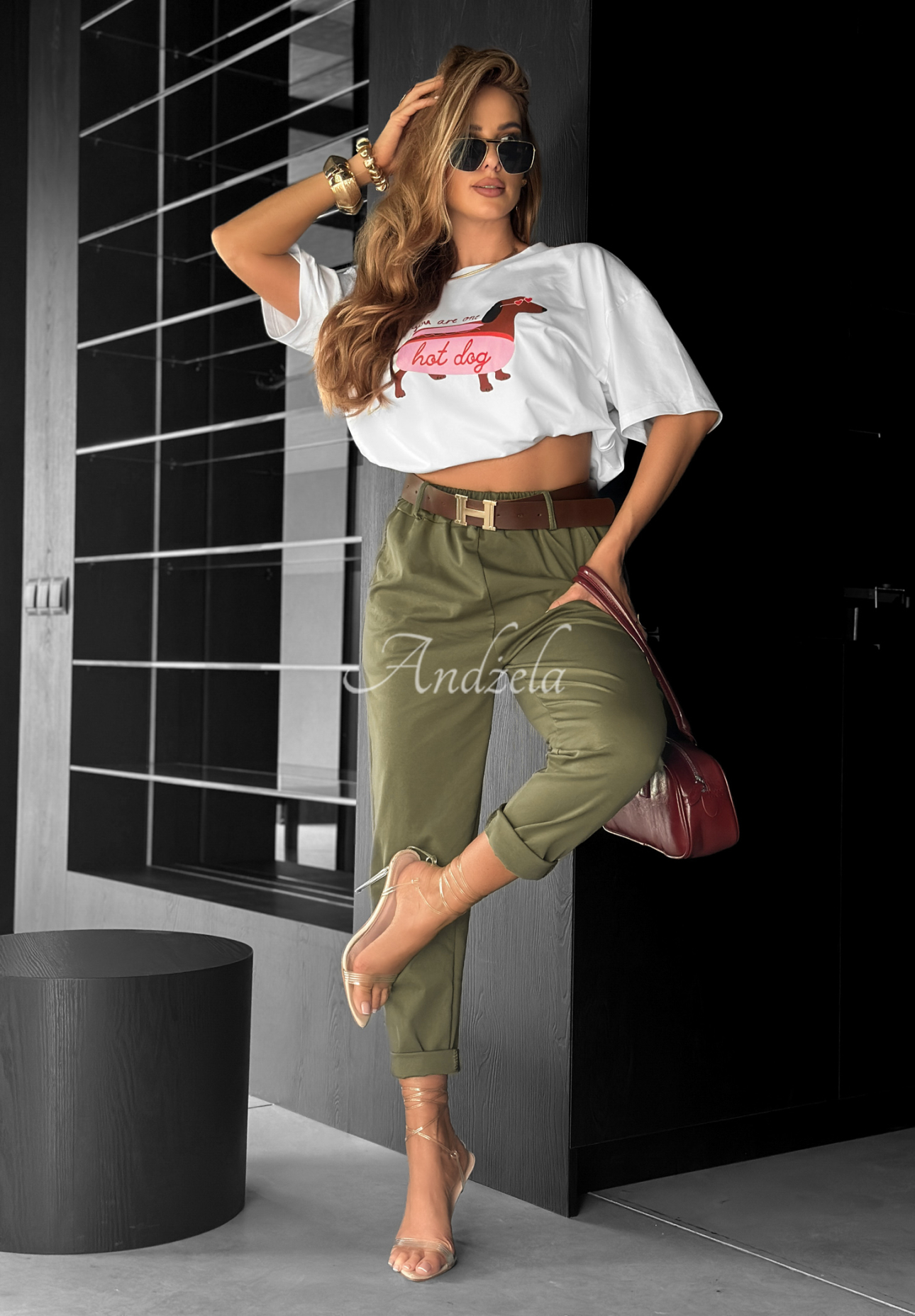 Hose mit Gürtel Take A Look Khaki