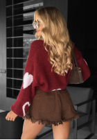 Krótki Cardigan oversiz w serca Second Date Burgunderrot