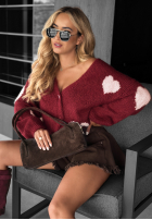 Krótki Cardigan oversiz w serca Second Date Burgunderrot