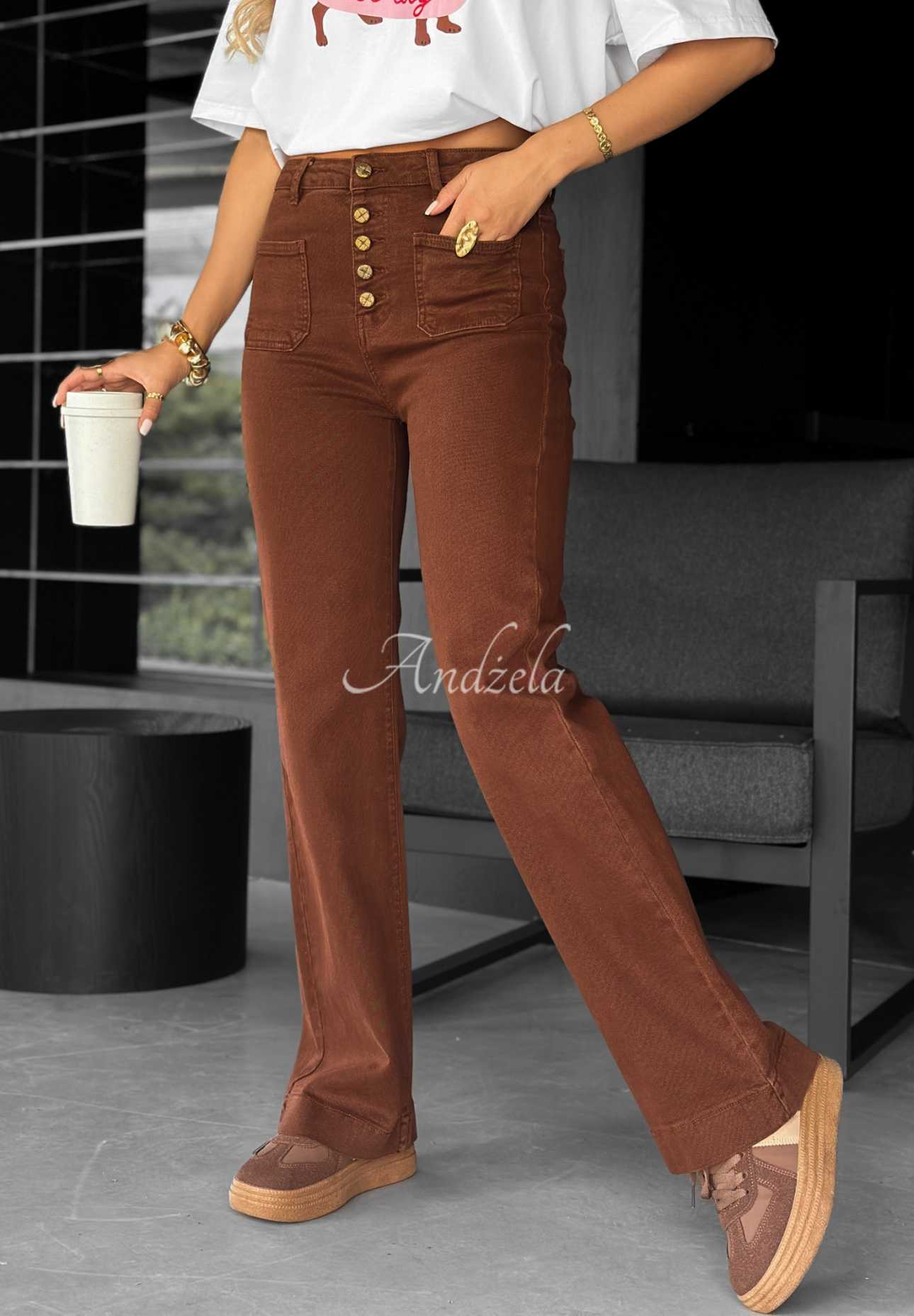 Jeanshose wide leg This Is Real Schokoladenbraun