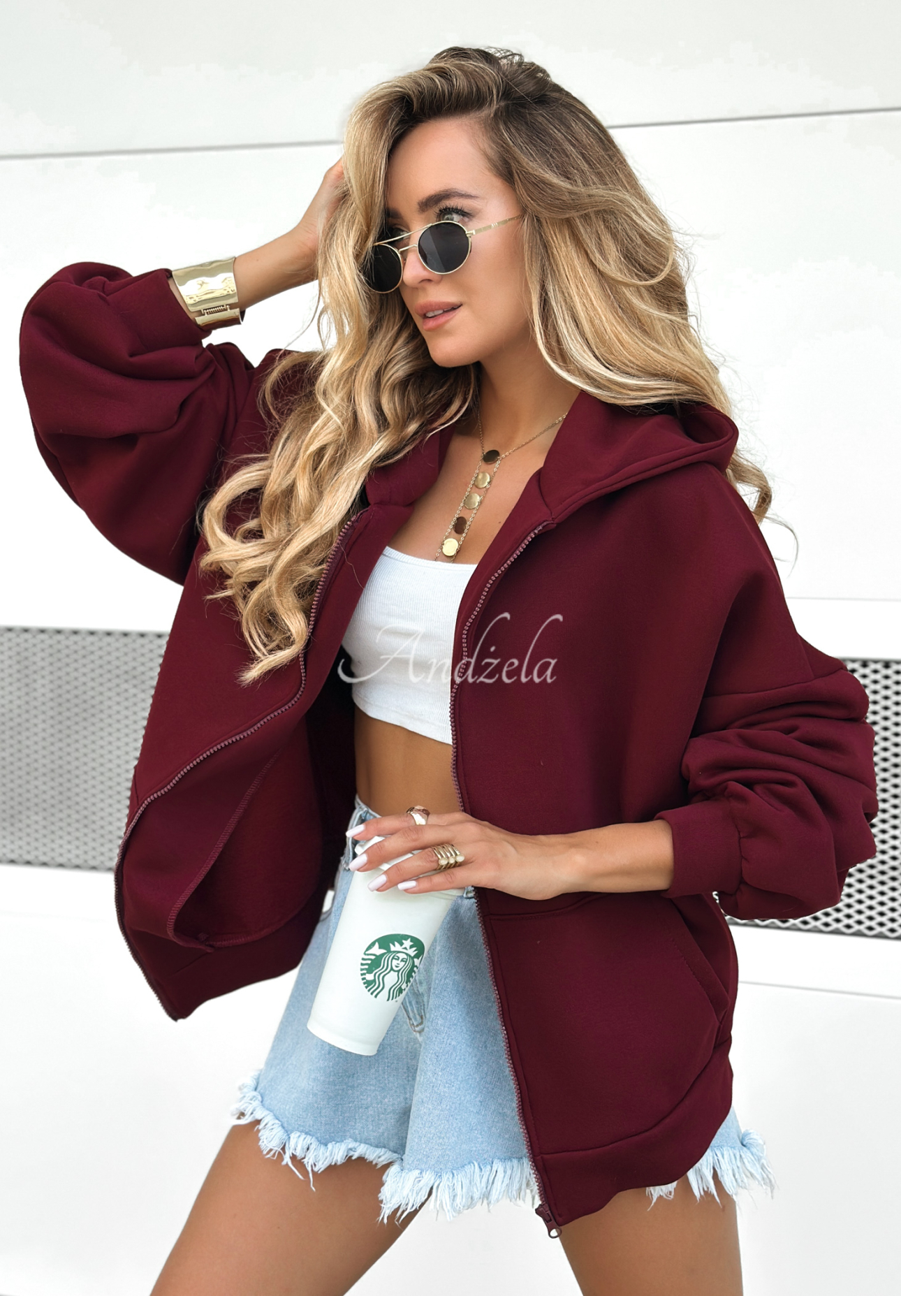 Oversize Sweatshirt mit Kapuze Don't Tell Burgunderrot