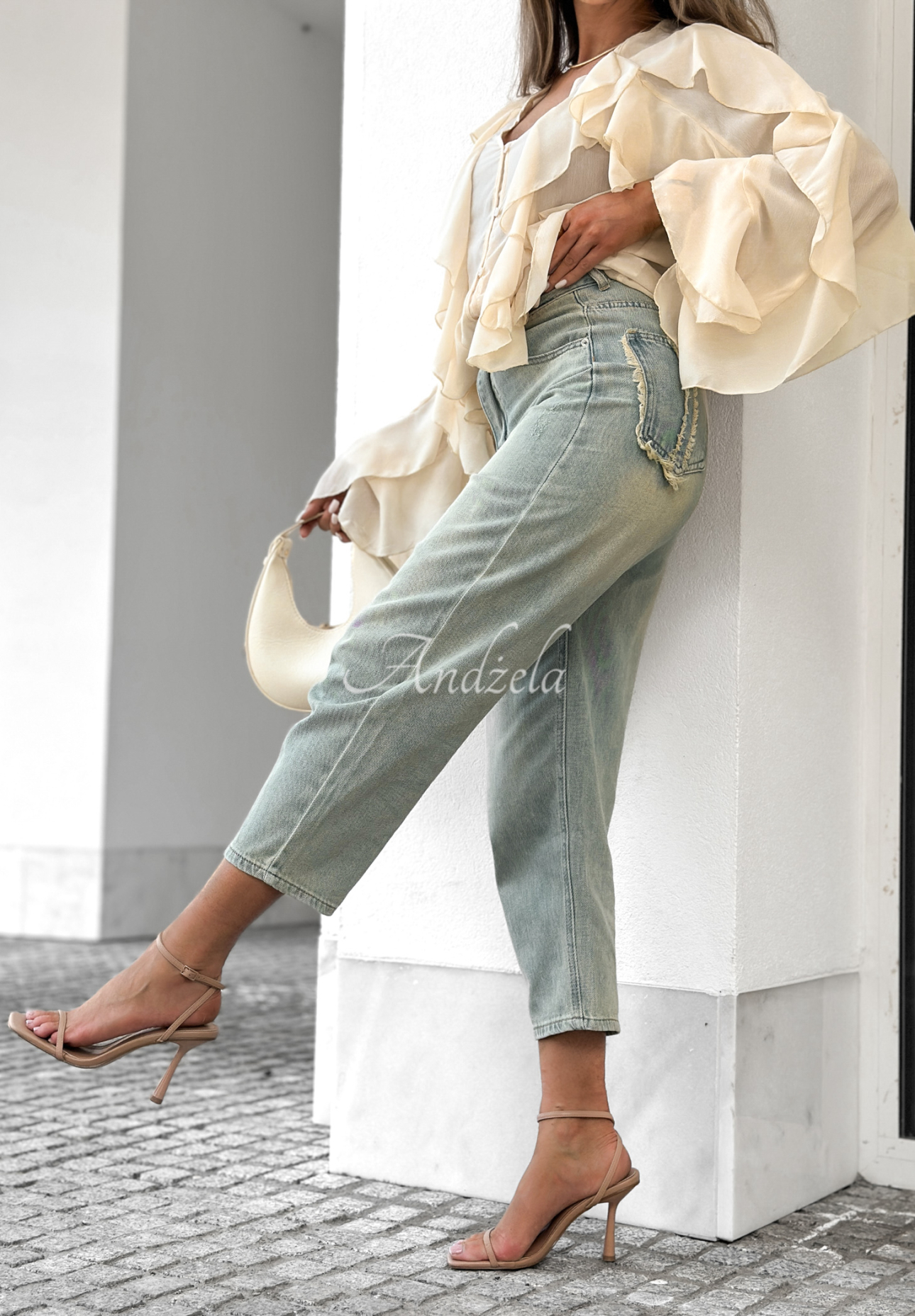 Mom-Fit-Jeans Try Again Later Blau
