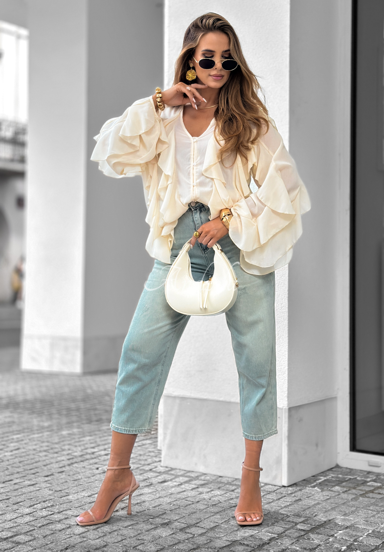 Mom-Fit-Jeans Try Again Later Blau
