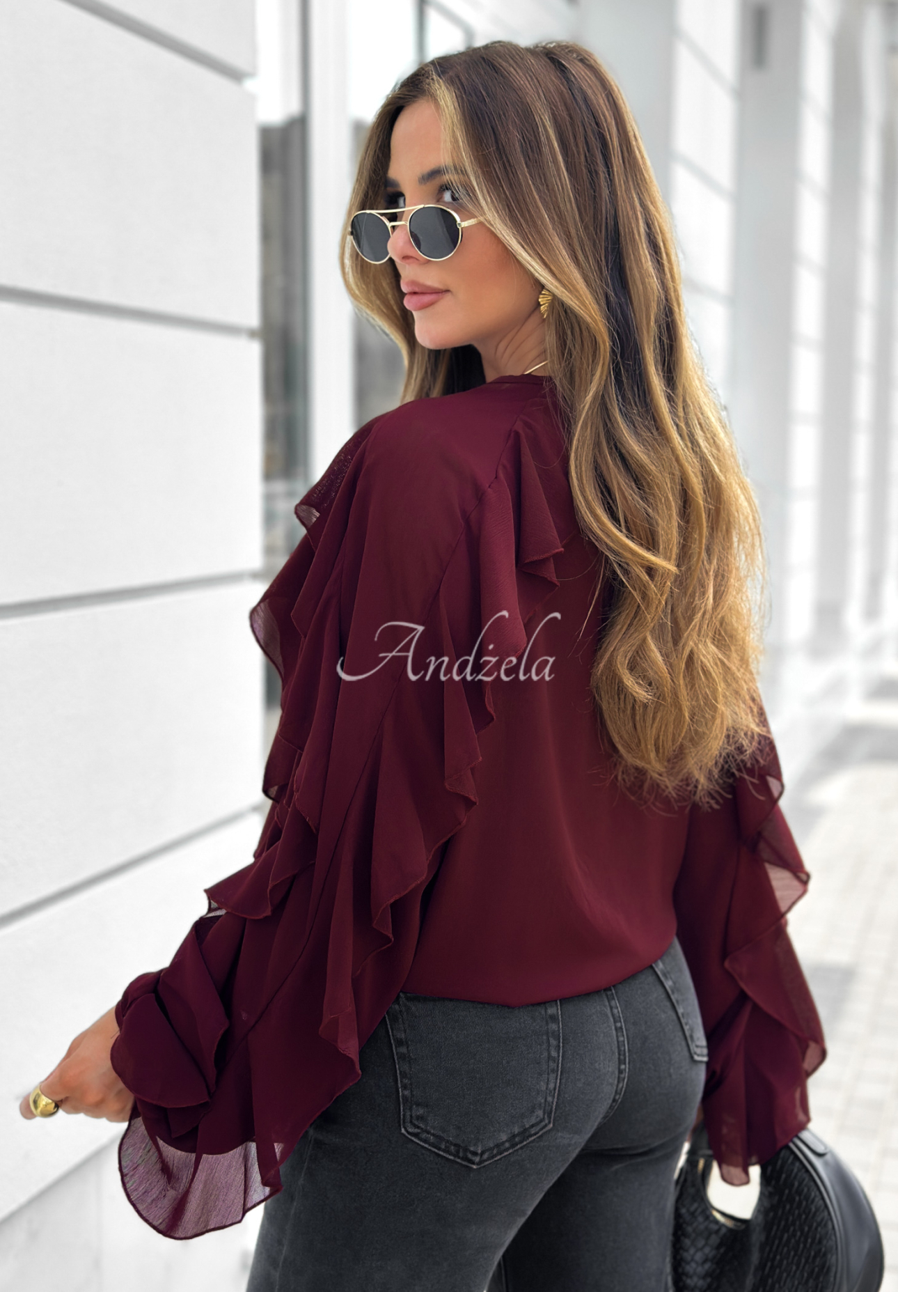 Viskose-Shirt mit Rüschen Flowy Dreams Burgunderrot