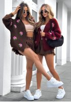 Krótki Cardigan w kwiaty Bloomingdale Schokoladenbraun