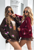 Krótki Cardigan w kwiaty Bloomingdale Schokoladenbraun