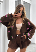 Krótki Cardigan w kwiaty Bloomingdale Schokoladenbraun