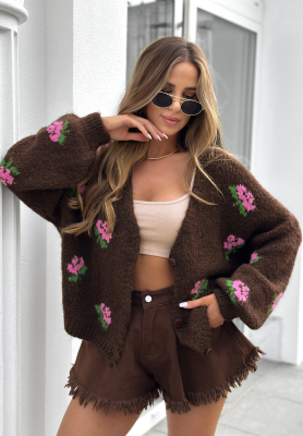 Kurzer Cardigan mit Blumenmuster Bloomingdale Schokoladenbraun