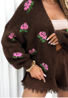 Krótki Cardigan w kwiaty Bloomingdale Schokoladenbraun