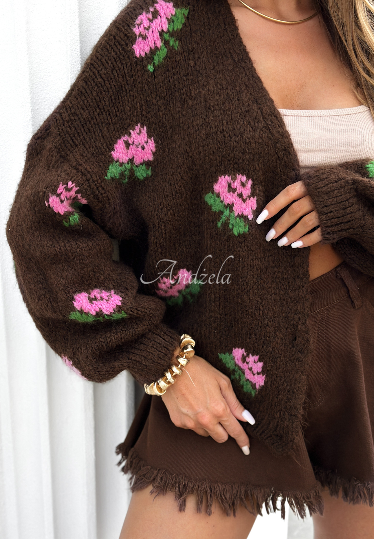 Kurzer Cardigan mit Blumenmuster Bloomingdale Schokoladenbraun