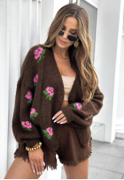 Krótki Cardigan w kwiaty Bloomingdale Schokoladenbraun