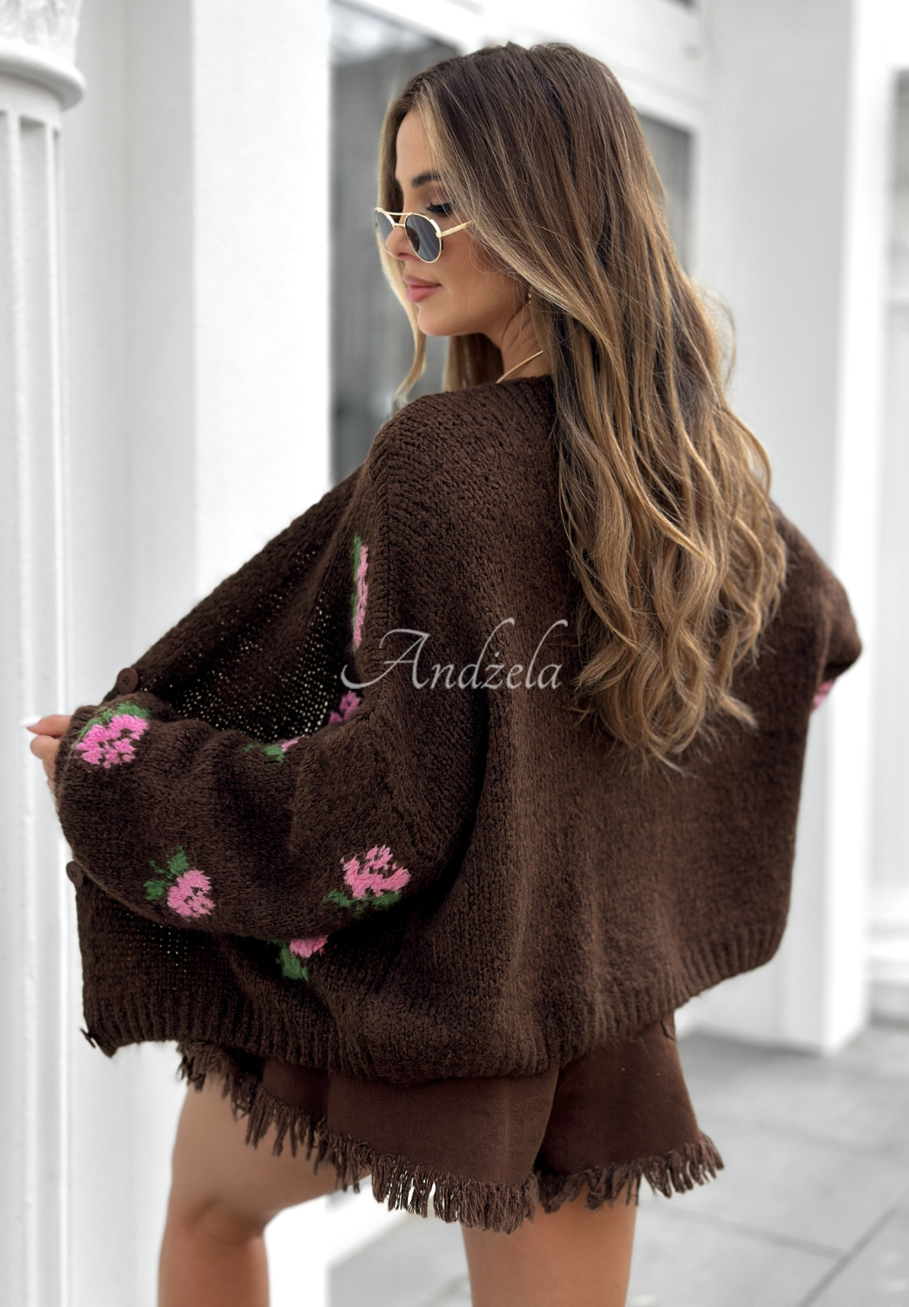 Kurzer Cardigan mit Blumenmuster Bloomingdale Schokoladenbraun