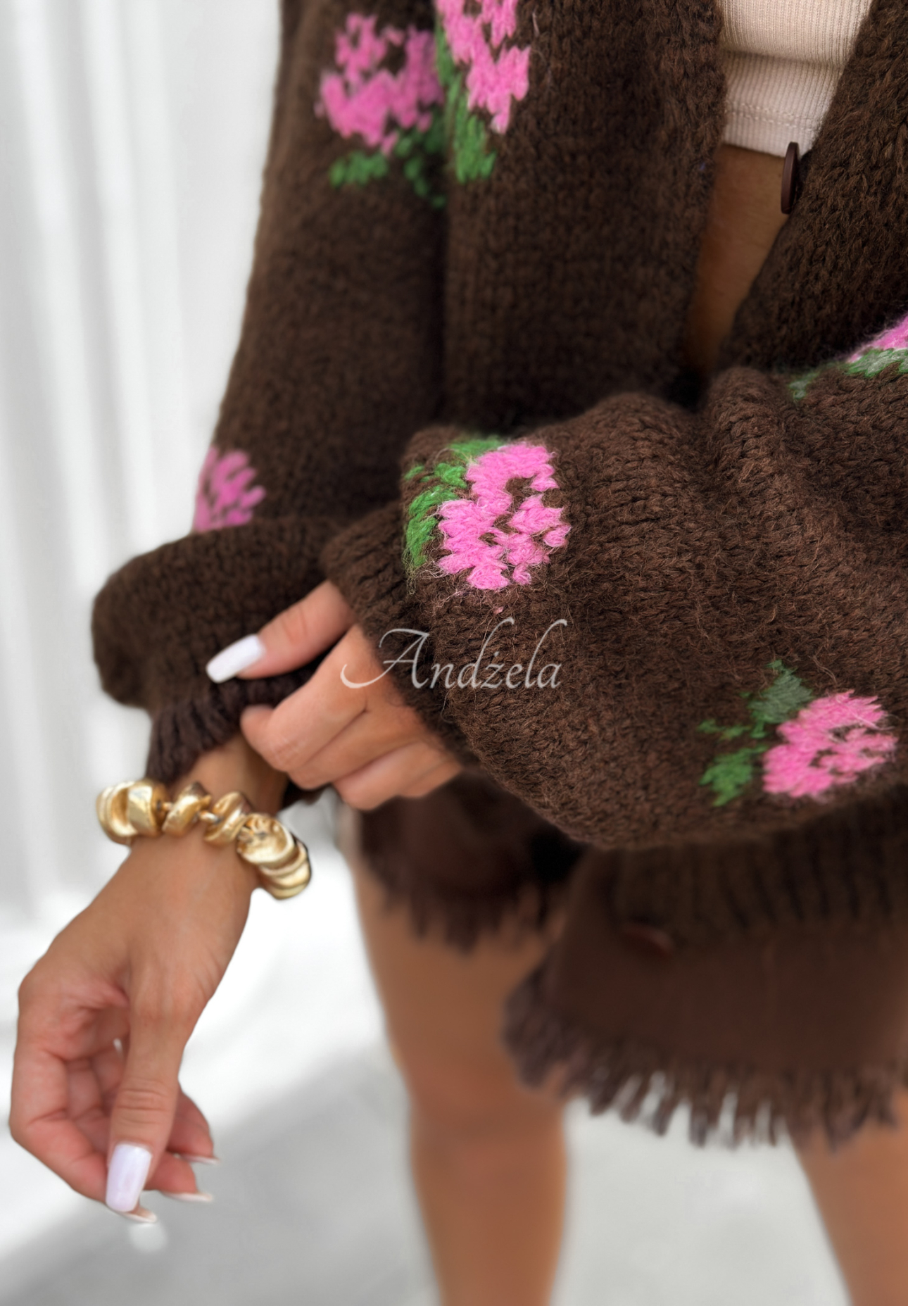 Kurzer Cardigan mit Blumenmuster Bloomingdale Schokoladenbraun