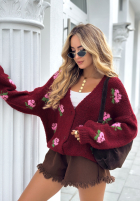 Krótki Cardigan w kwiaty Bloomingdale Burgunderrot