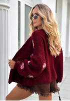 Krótki Cardigan w kwiaty Bloomingdale Burgunderrot