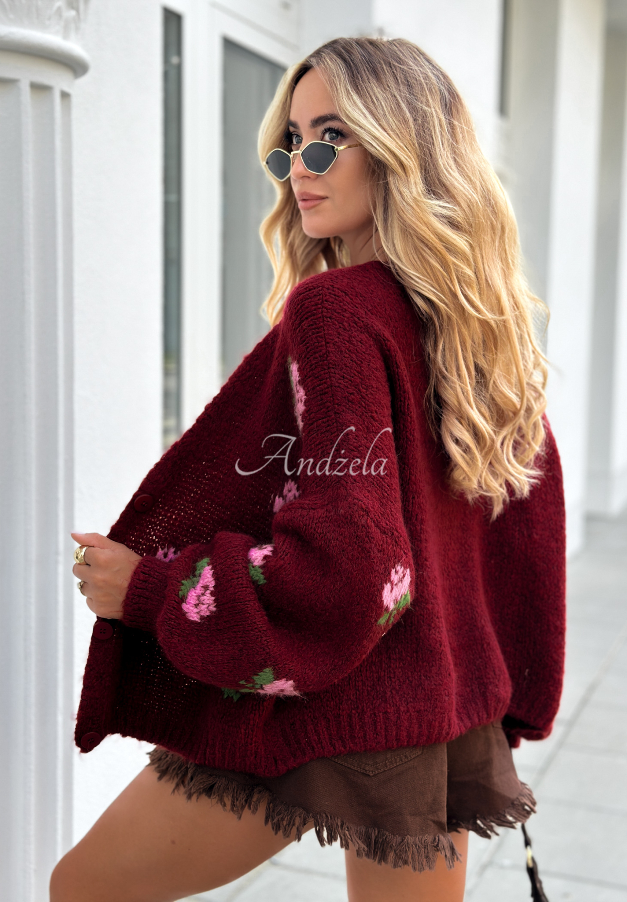Kurzer Cardigan mit Blumenmuster Bloomingdale Burgunderrot