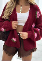 Krótki Cardigan w kwiaty Bloomingdale Burgunderrot