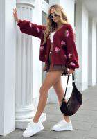 Krótki Cardigan w kwiaty Bloomingdale Burgunderrot