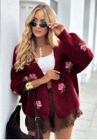 Krótki Cardigan w kwiaty Bloomingdale Burgunderrot