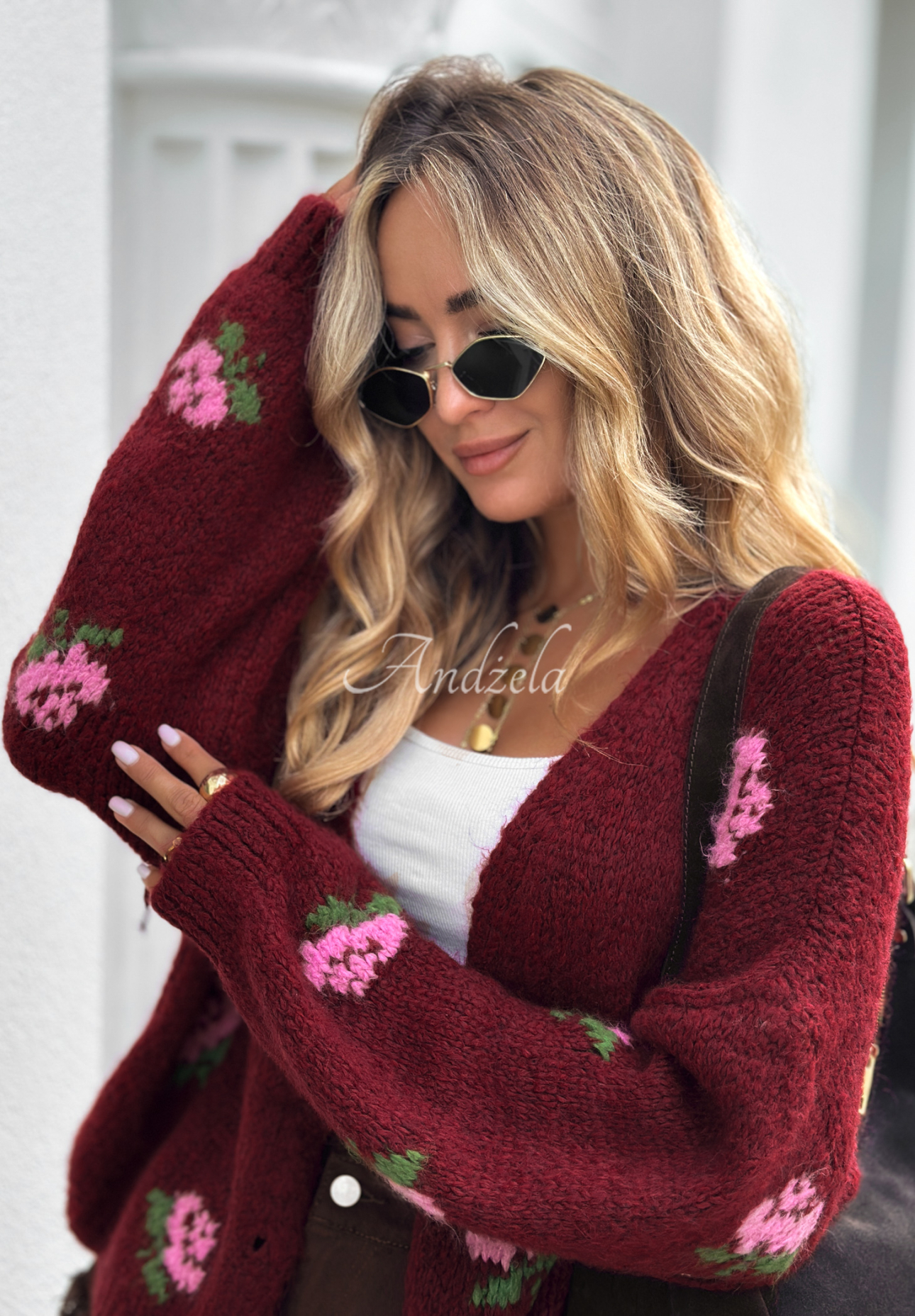 Kurzer Cardigan mit Blumenmuster Bloomingdale Burgunderrot