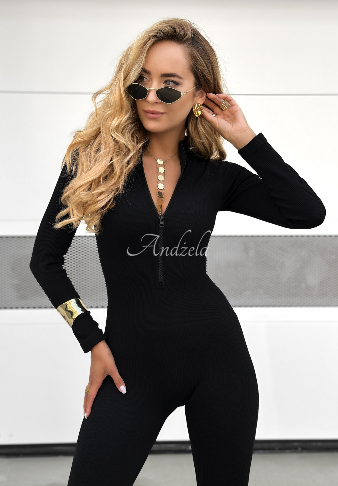 Langer gerippter Jumpsuit Best Fits Schwarz