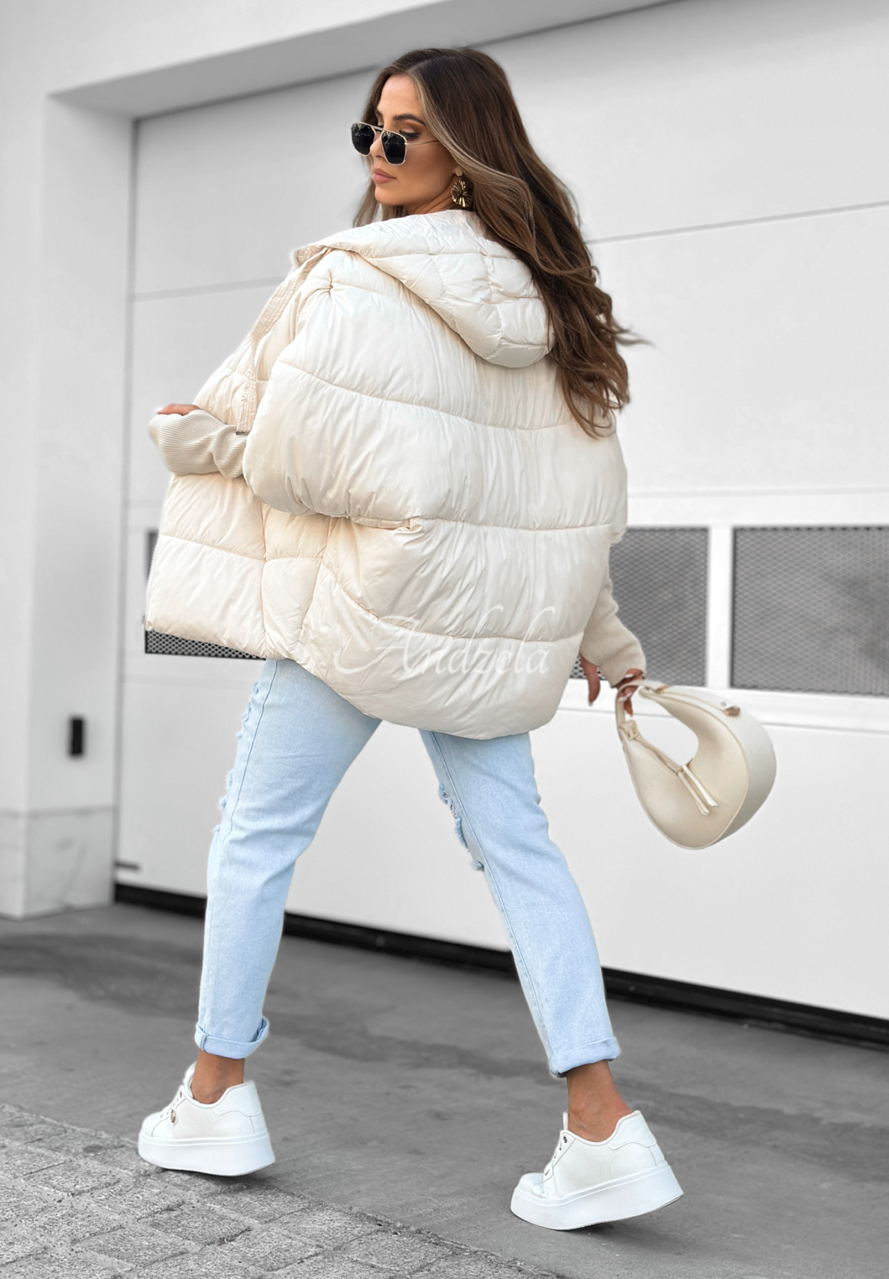 Oversize Steppjacke Maple Leaf Ecru
