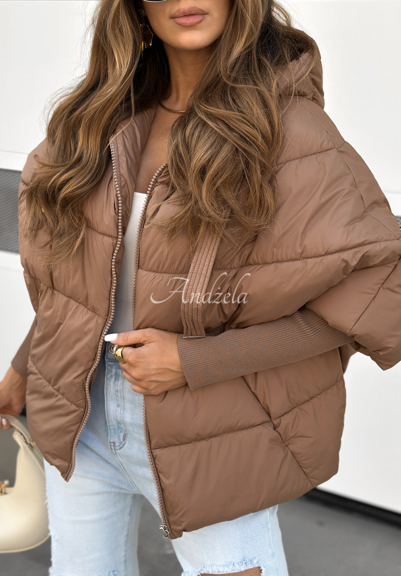 Oversize Steppjacke Maple Leaf Schokoladenbraun