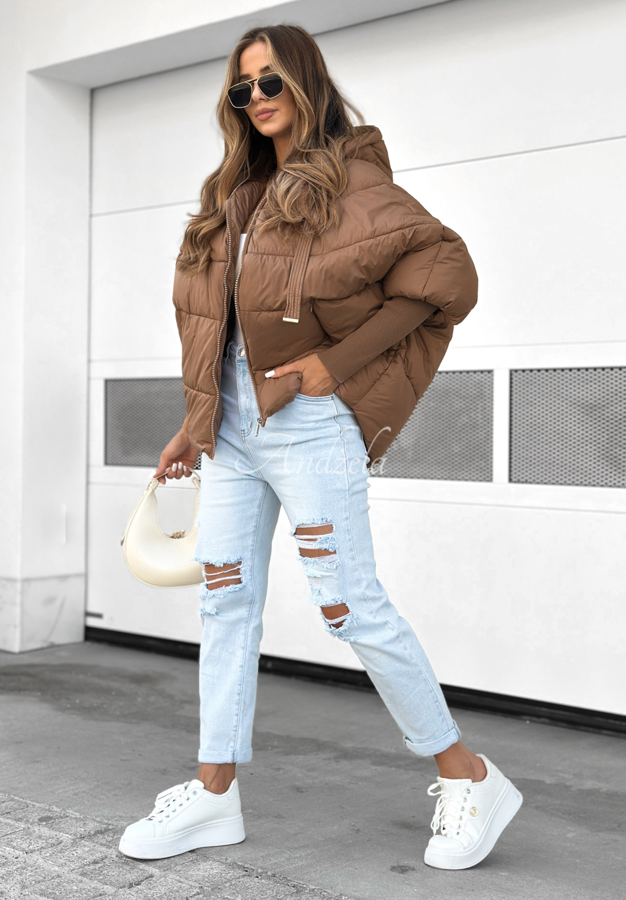Oversize Steppjacke Maple Leaf Schokoladenbraun