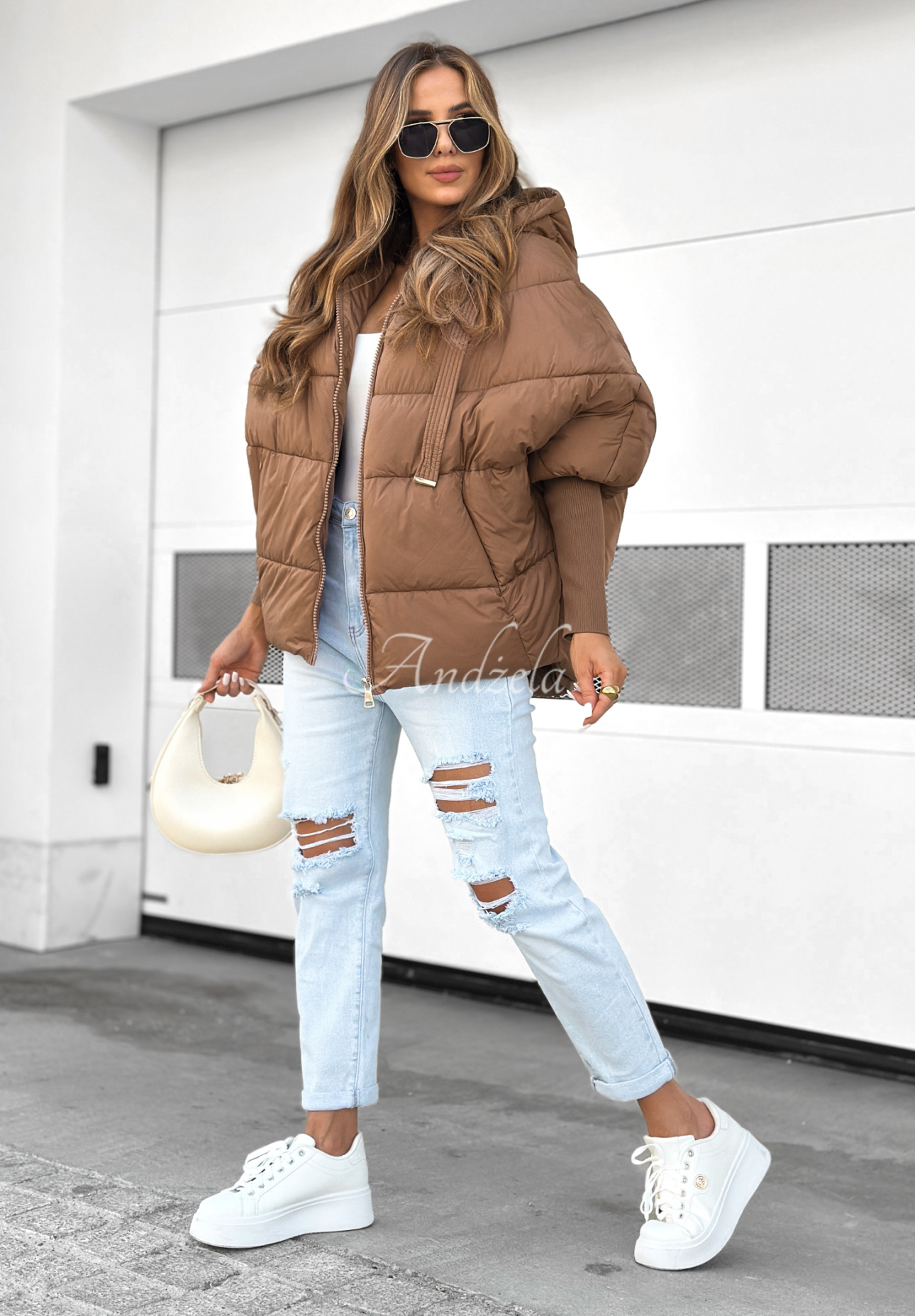 Oversize Steppjacke Maple Leaf Schokoladenbraun