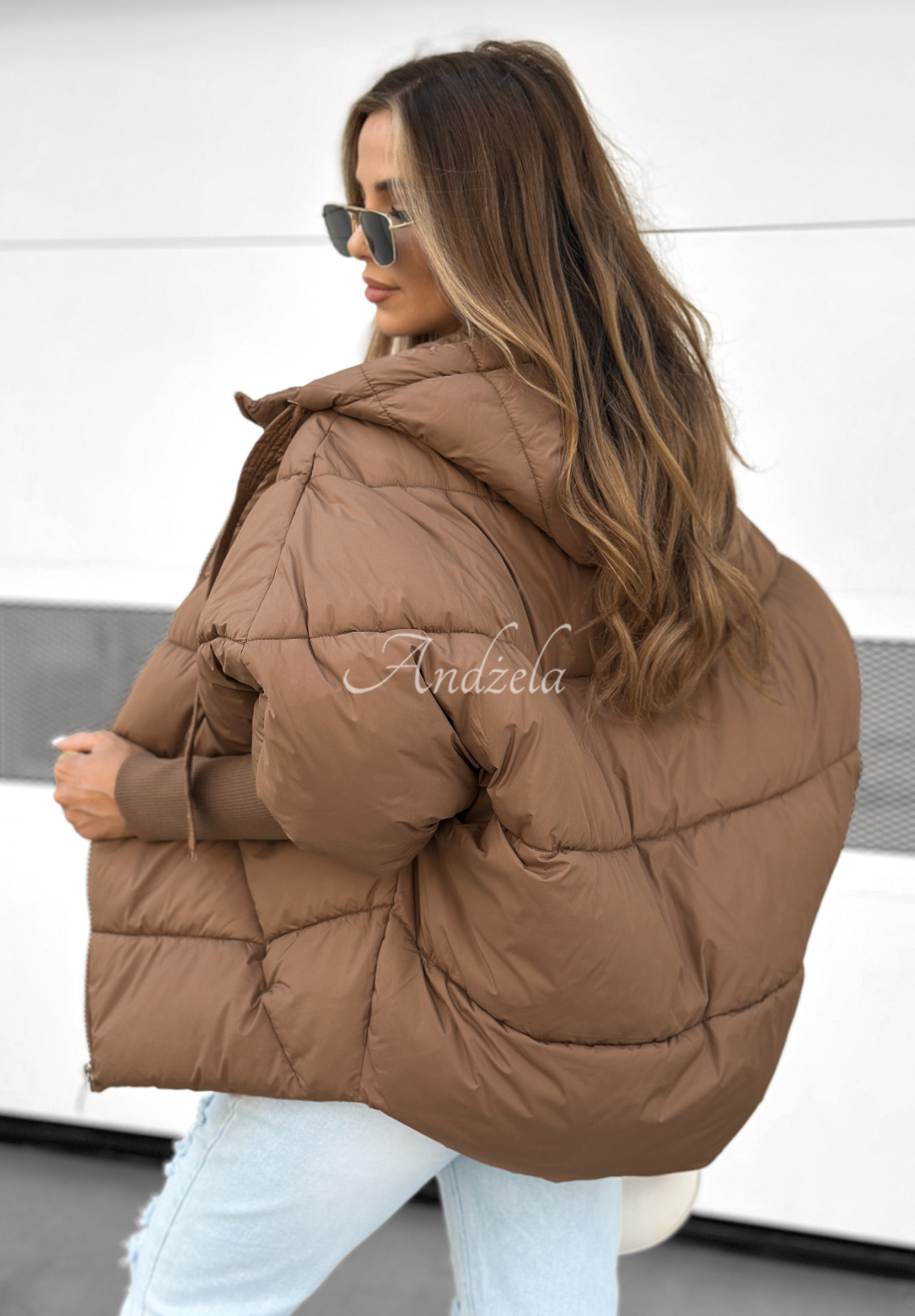 Oversize Steppjacke Maple Leaf Schokoladenbraun