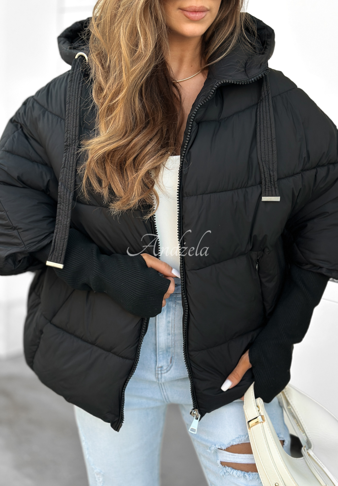 Oversize Steppjacke Maple Leaf Schwarz