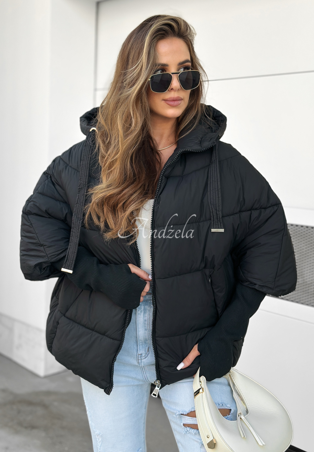 Oversize Steppjacke Maple Leaf Schwarz