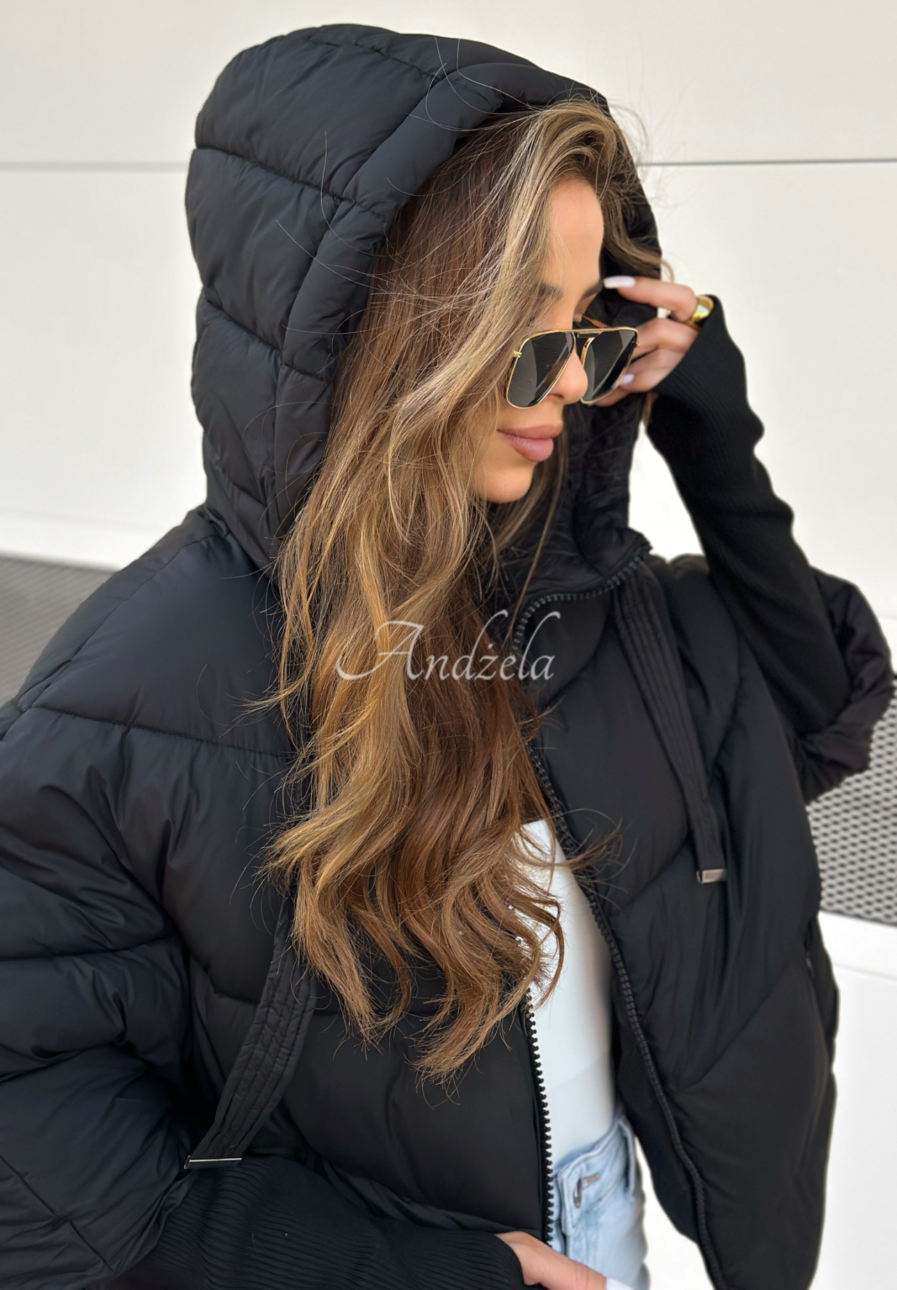 Oversize Steppjacke Maple Leaf Schwarz