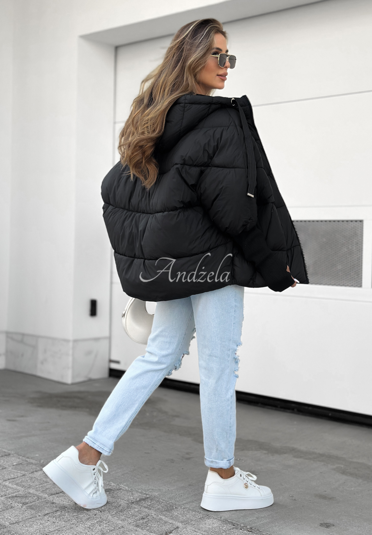 Oversize Steppjacke Maple Leaf Schwarz