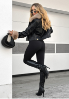 Skórzana Jacke z futerkiem Dare To Do Schwarz