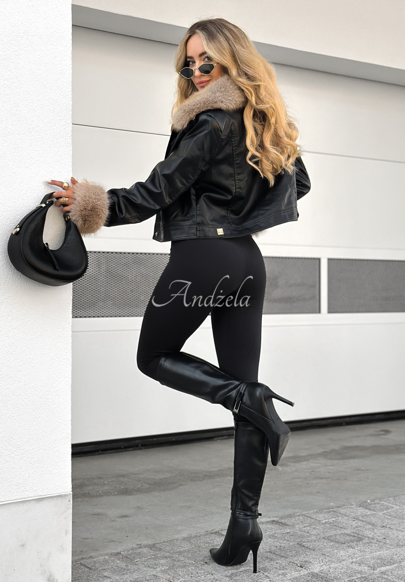 Lederjacke mit Pelz Dare To Do Schwarz
