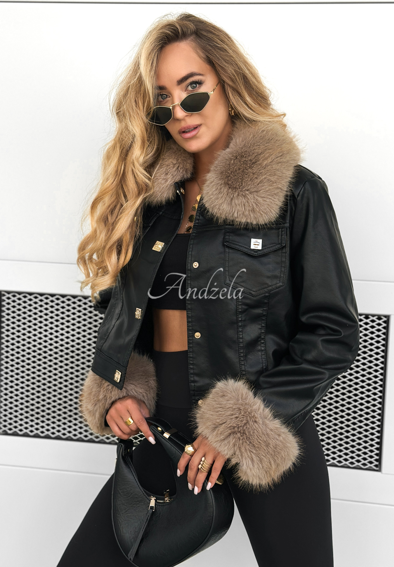 Lederjacke mit Pelz Dare To Do Schwarz