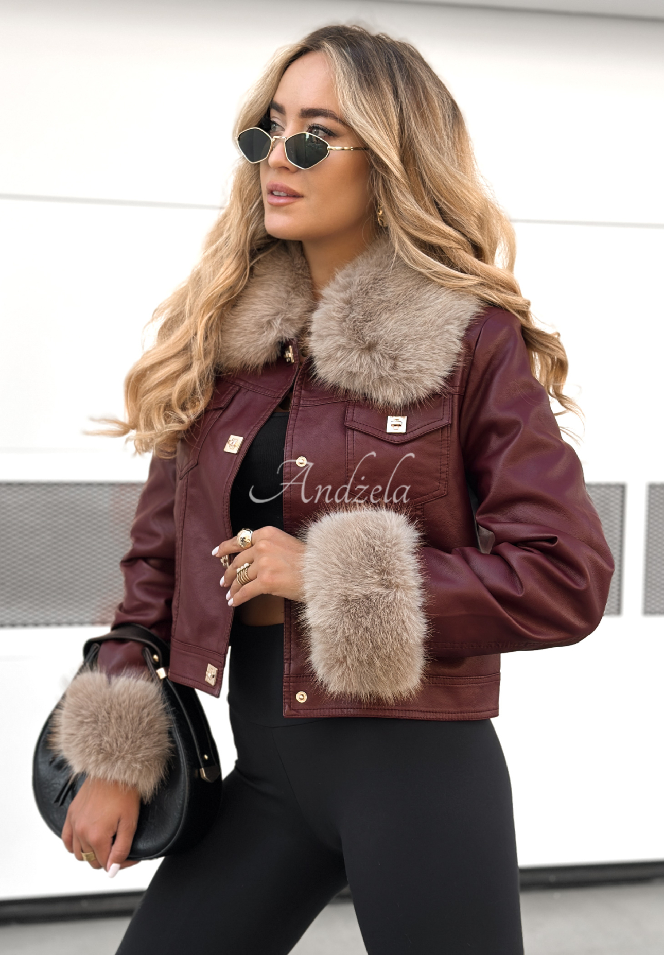 Lederjacke mit Pelz Dare To Do Burgunderrot