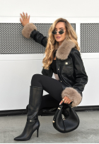 Skórzana Jacke z futerkiem Dare To Do Schwarz