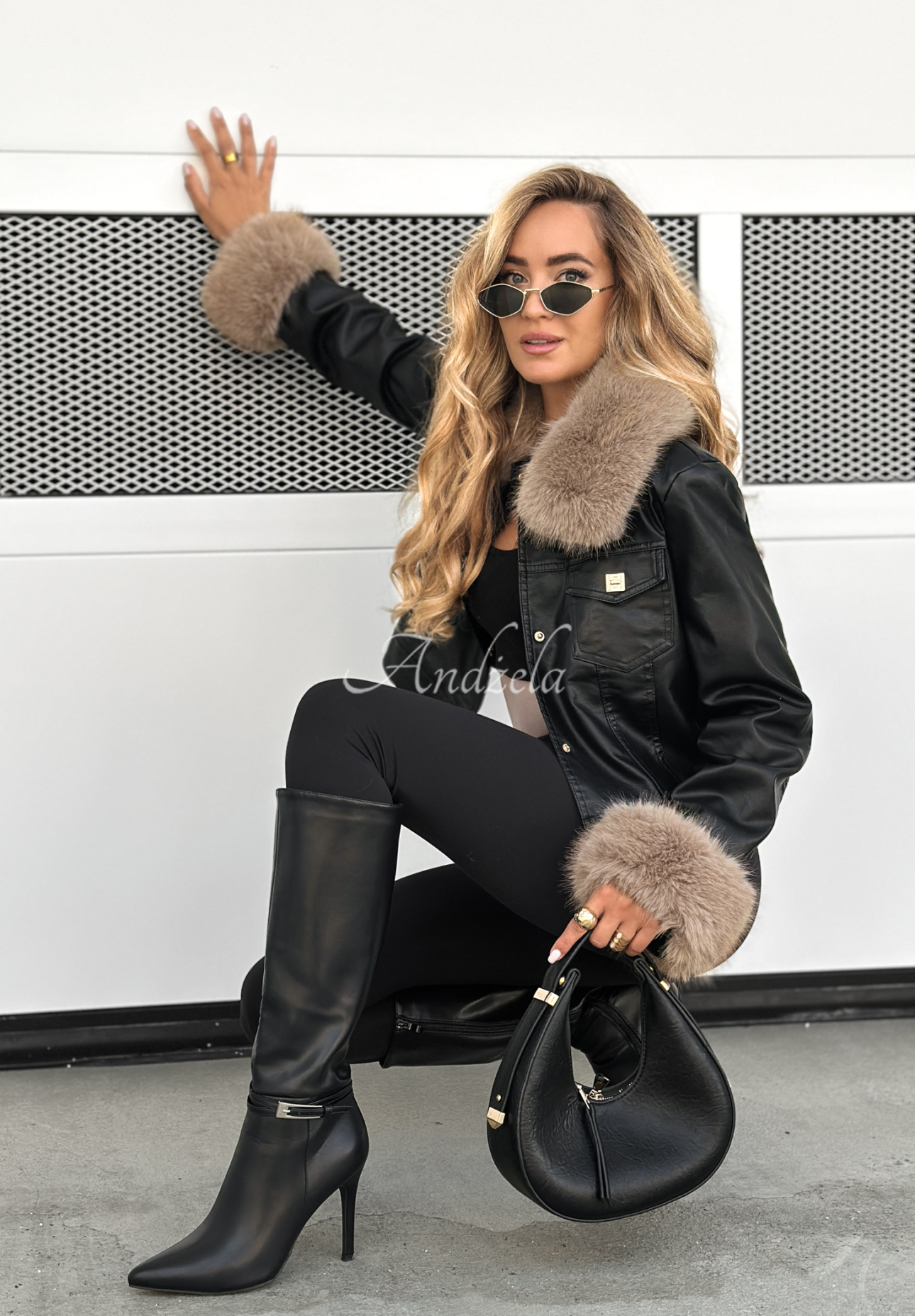 Lederjacke mit Pelz Dare To Do Schwarz
