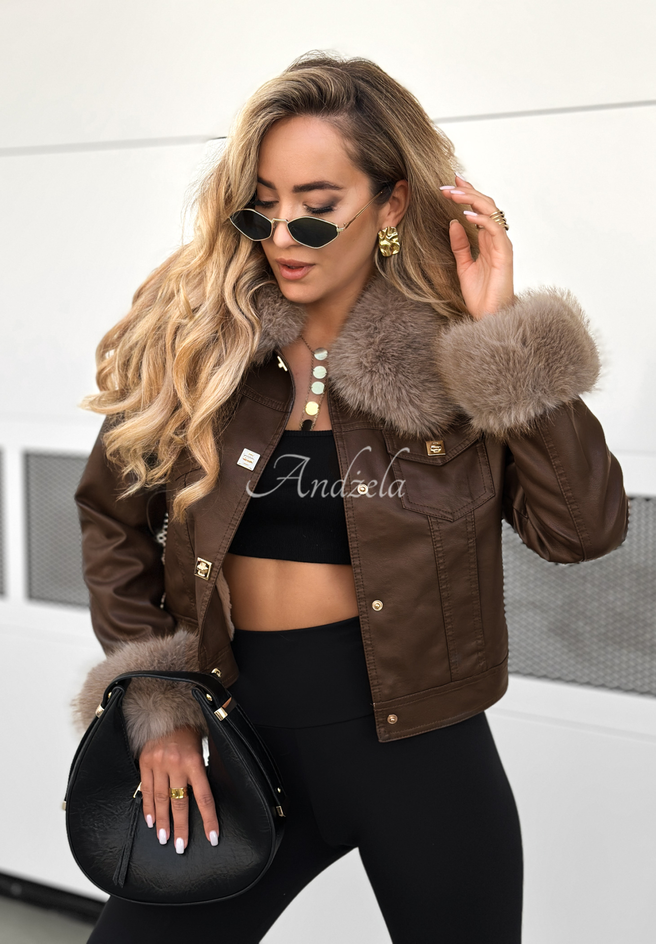 Lederjacke mit Pelz Dare To Do Schokoladenbraun