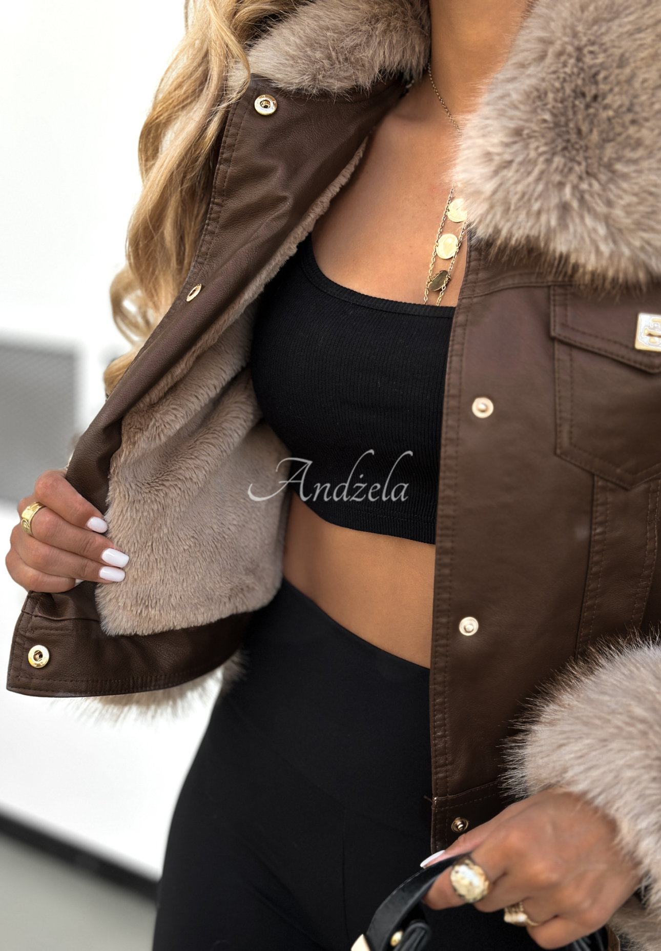 Lederjacke mit Pelz Dare To Do Schokoladenbraun